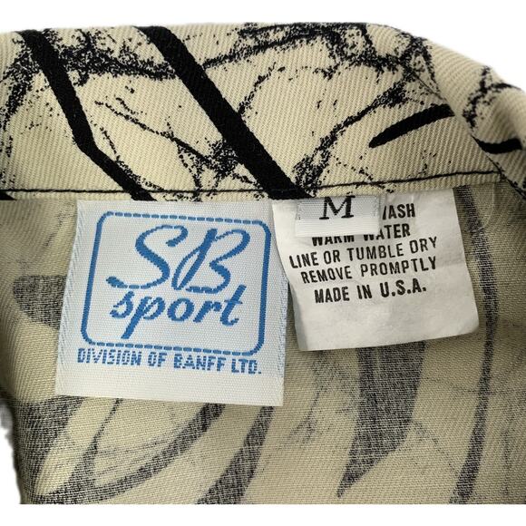 SB Sport Women's Blouse Black and Tan Print Short Sleeve Medium - Picture 5 of 7